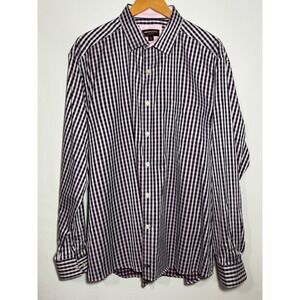 Johnston Murphy Mens XXL Gingham Check Long Sleeve Button Down Shirt Pink Navy